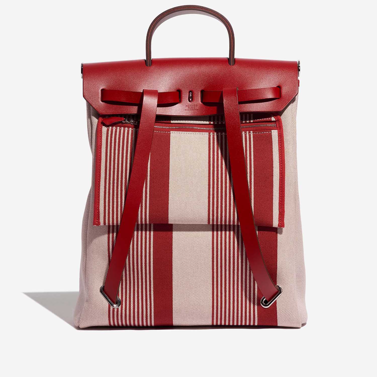 Pre-owned Hermès bag Herbag Backpack Toile / Vache Hunter Bordeaux / Ecru / Beige / Piment Red Back | Sell your designer bag on Saclab.com