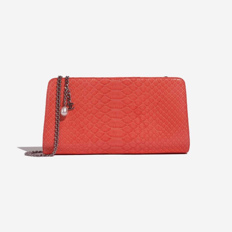 Pre-owned Chanel bag Clutch Python Coral Orange, Red Front | Sell your designer bag on Saclab.com
