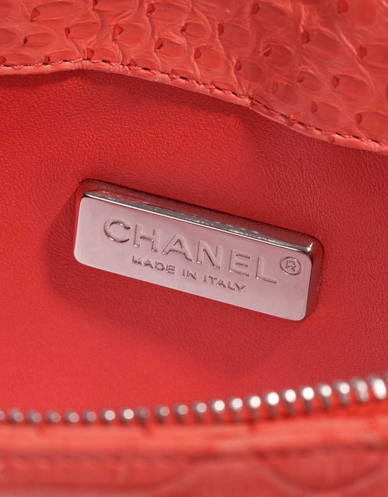 Pre-owned Chanel bag Clutch Python Coral Orange, Red Logo | Sell your designer bag on Saclab.com