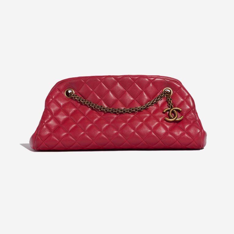 Pre-owned Chanel bag Bowling Mademoiselle Medium Lamb Raspberry Red Red Front | Sell your designer bag on Saclab.com