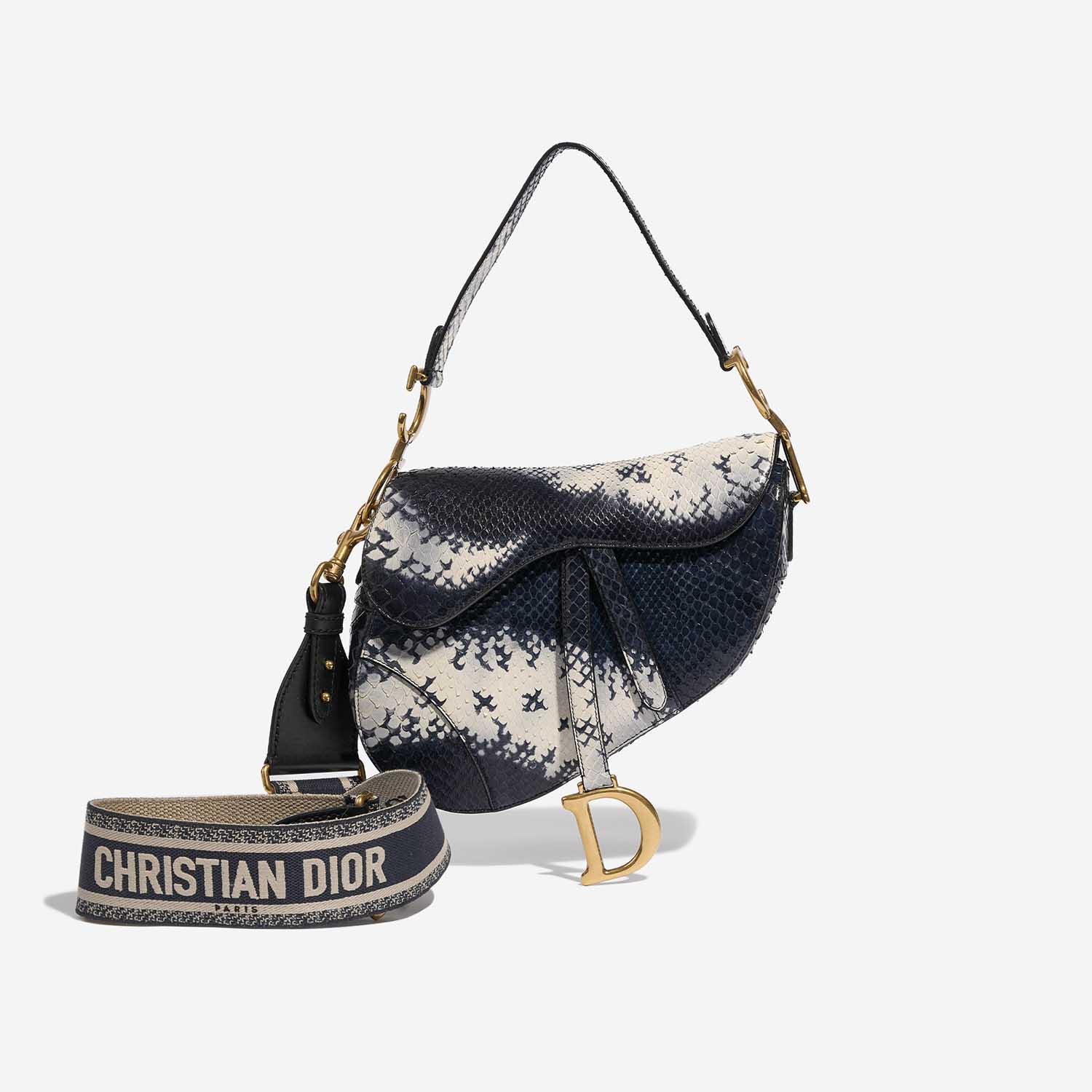 Pre-owned Dior Tasche Saddle Medium Python Blau / Weiß Blau, Weiß Detail | Verkaufen Sie Ihre Designer-Tasche auf Saclab.com