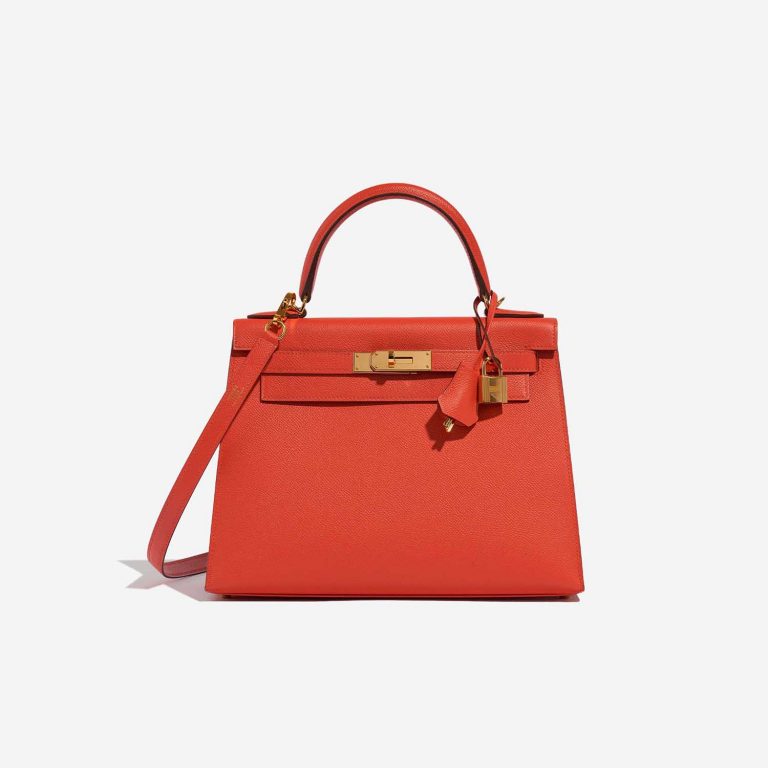 Pre-owned Hermès bag Kelly 28 Epsom Capucine Orange Front | Sell your designer bag on Saclab.com