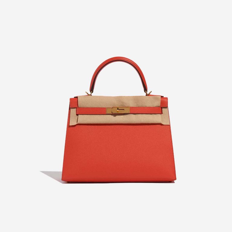 Pre-owned Hermès bag Kelly 28 Epsom Capucine Orange Front Velt | Sell your designer bag on Saclab.com