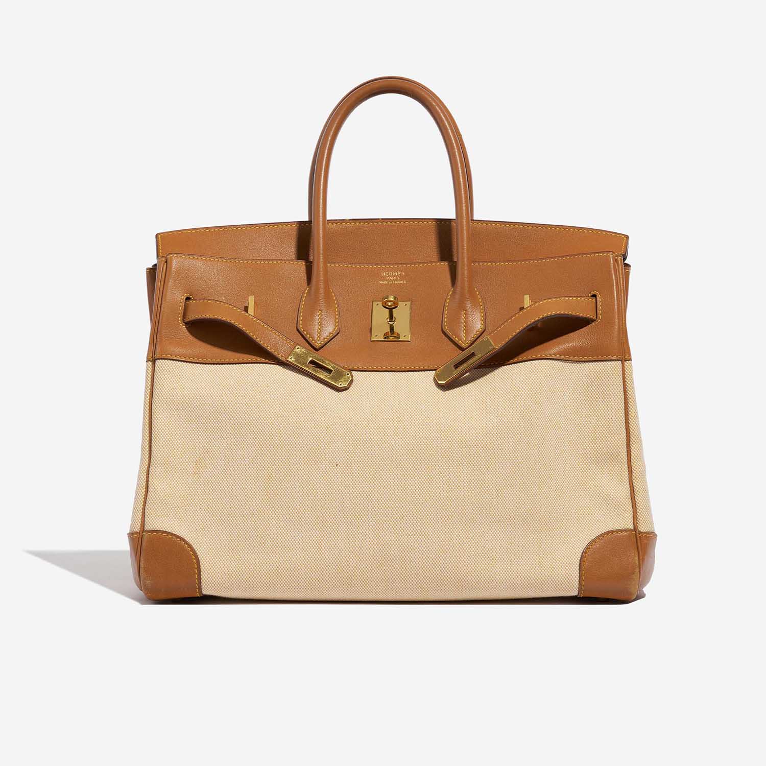 Hermes Kelly 35 Toile with Brown Leather Top Handle Bag – Encore Plus