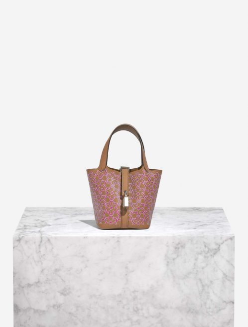Pre-owned Hermès bag Micro Lucky Daisy Picotin 14 Swift Chai / Rose / Blanc Brown Front | Sell your designer bag on Saclab.com