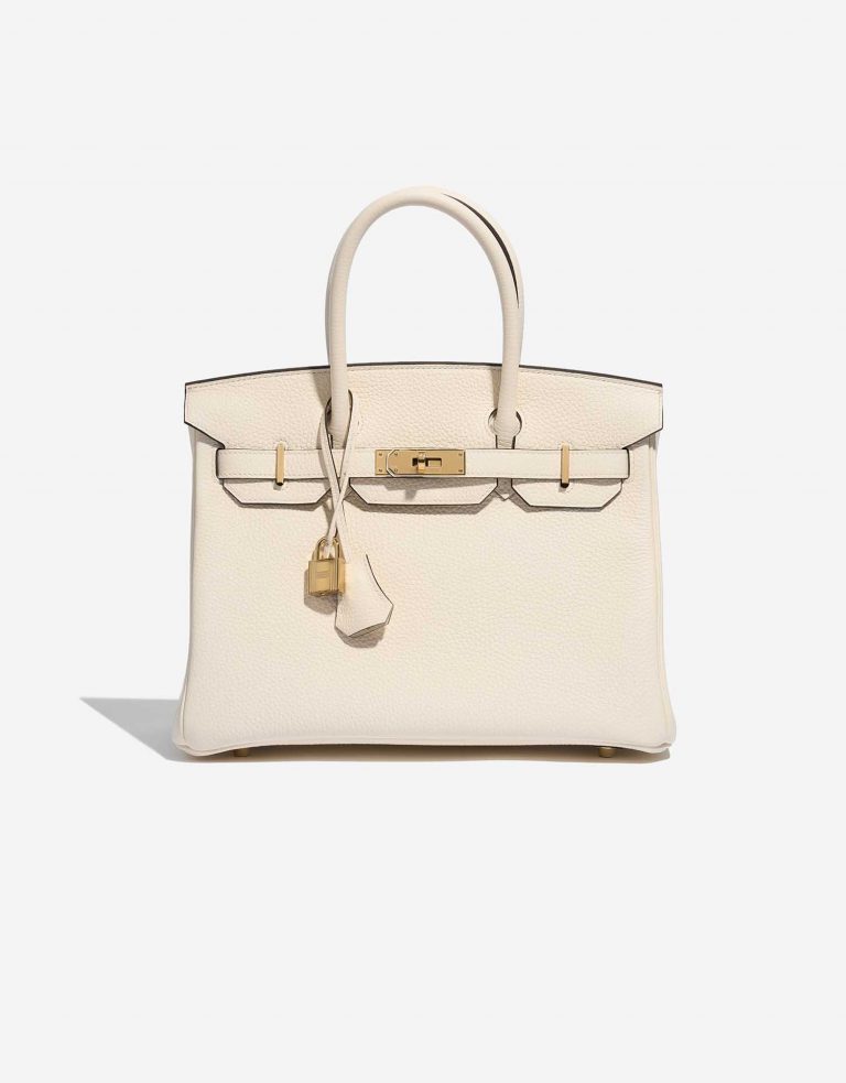 Pre-owned Hermès bag Birkin 30 Taurillon Clemence Nata White Front | Sell your designer bag on Saclab.com