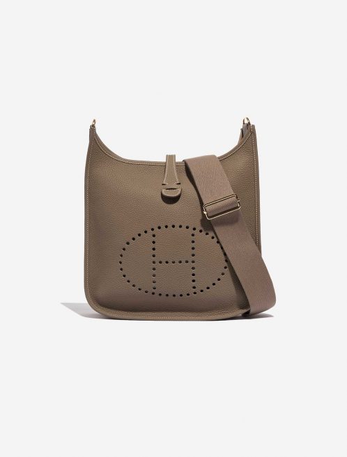 Pre-owned Hermès bag Evelyne 29 Taurillon Clemence Etoupe Brown Front | Sell your designer bag on Saclab.com