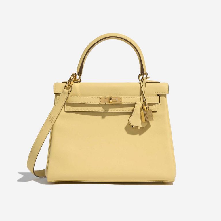 Pre-owned Hermès bag Kelly 25 Swift Jaune Poussin Yellow Front | Sell your designer bag on Saclab.com