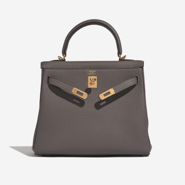 Pre-owned Hermès bag Kelly 25 Togo Gris Étain Grey Front Open | Sell your designer bag on Saclab.com