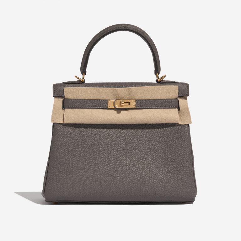 Pre-owned Hermès bag Kelly 25 Togo Gris Étain Grey Front Velt | Sell your designer bag on Saclab.com