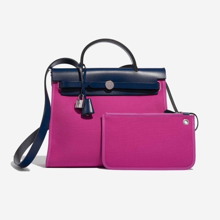 Pre-owned Hermès bag Herbag 31 Vache Hunter / Toile  Bleu Saphir / Magnolia Pink Front | Sell your designer bag on Saclab.com