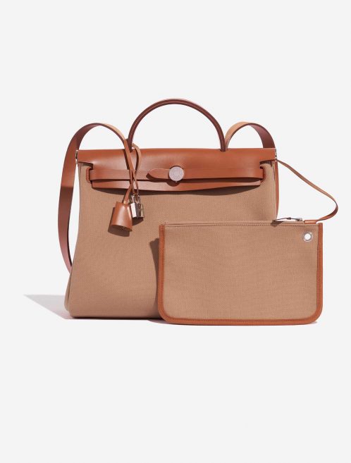 Pre-owned Hermès bag Herbag 31 Vache Hunter / Toile Militaire Fauve / Chai Beige, Brown Front | Sell your designer bag on Saclab.com