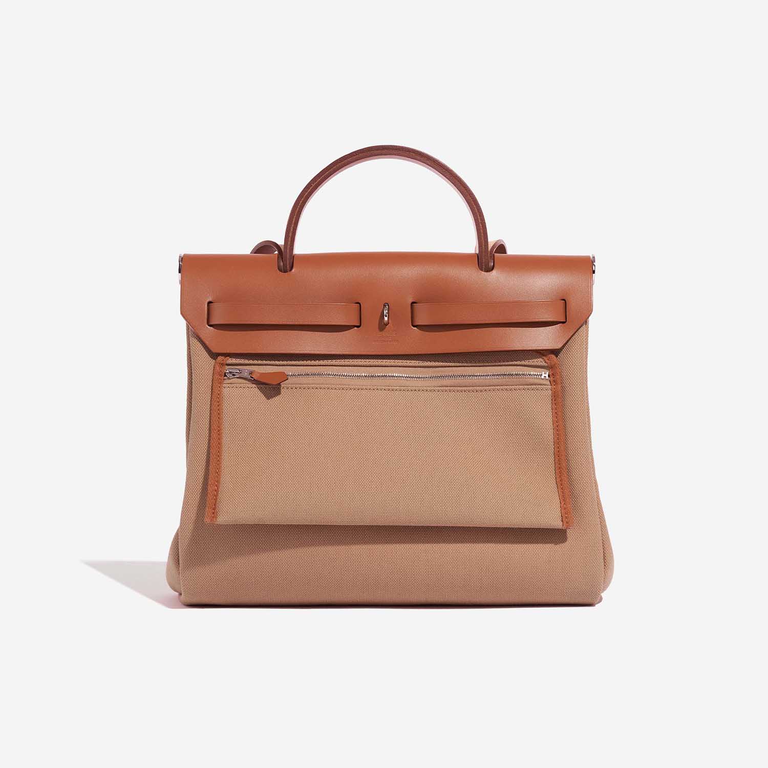 Pre-owned Hermès bag Herbag 31 Vache Hunter / Toile Militaire Fauve / Chai Beige, Brown Back | Sell your designer bag on Saclab.com