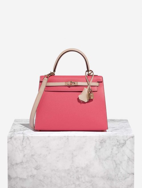Pre-owned Hermès bag Kelly HSS 25 Epsom Rose Azalee / Craie Rose Front | Sell your designer bag on Saclab.com