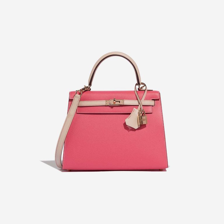 Pre-owned Hermès bag Kelly HSS 25 Epsom Rose Azalee / Craie Rose Front | Sell your designer bag on Saclab.com