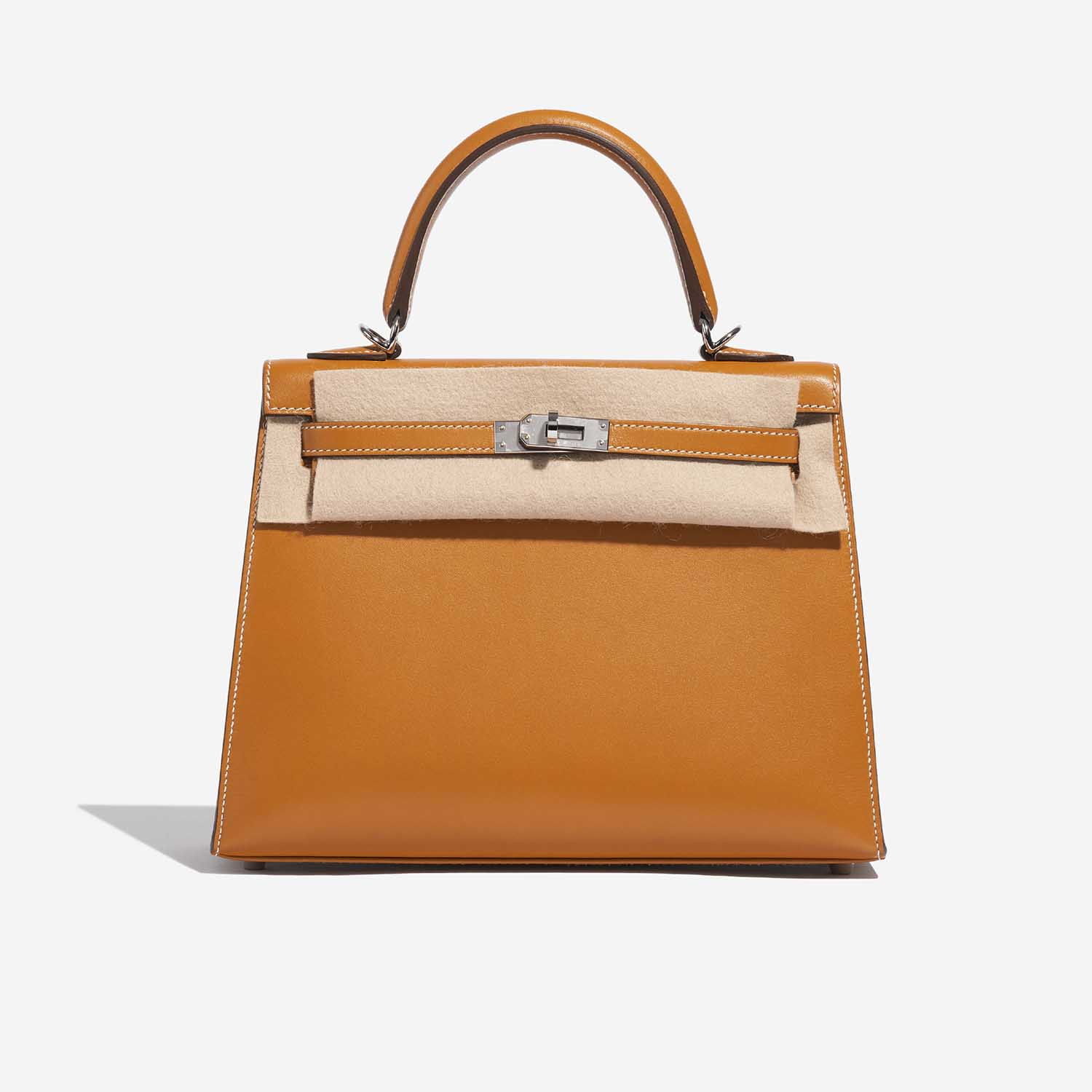 Pre-owned Hermès bag Kelly 25 Sable Butler Natural Brown Front Velt | Sell your designer bag on Saclab.com