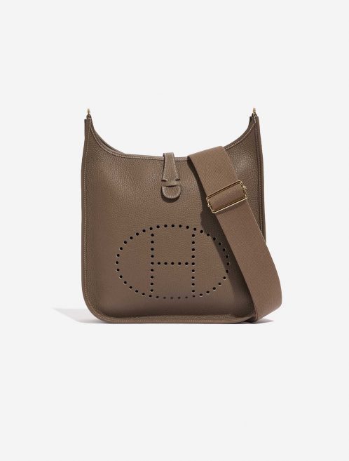Pre-owned Hermès bag Evelyne 29 Taurillon Clemence Etoupe Brown, Grey Front | Sell your designer bag on Saclab.com