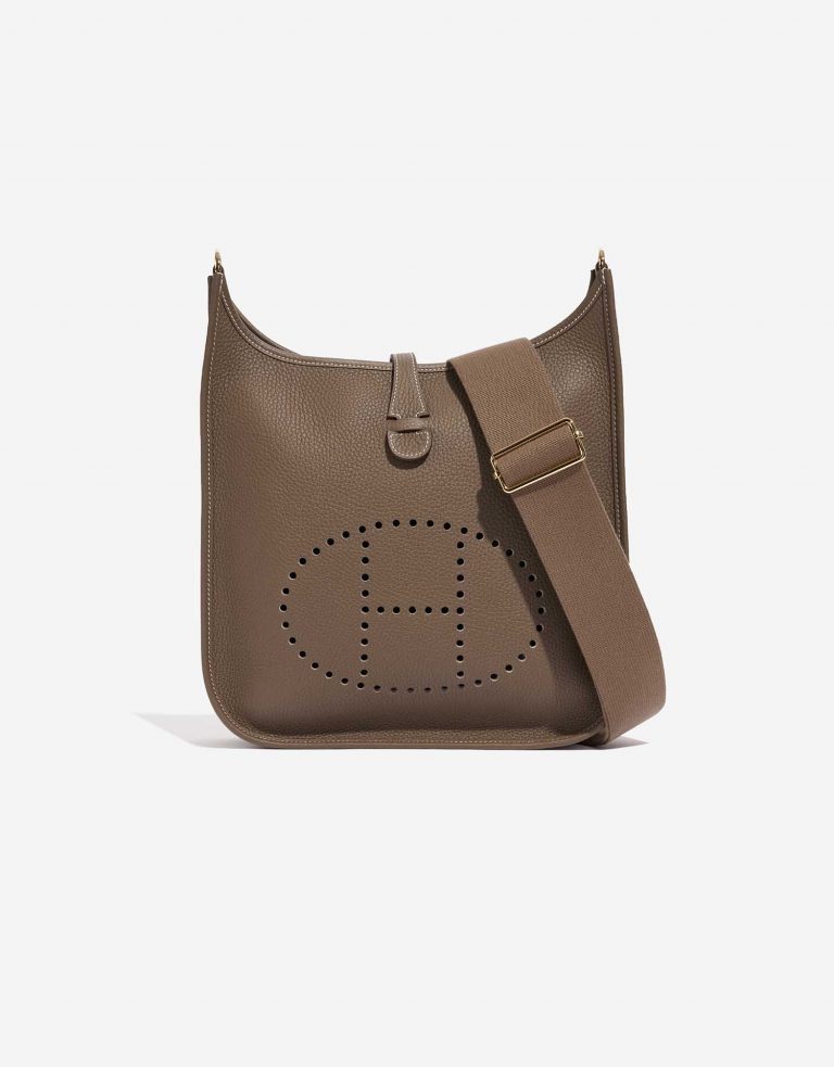 Pre-owned Hermès bag Evelyne 29 Taurillon Clemence Etoupe Brown Front | Sell your designer bag on Saclab.com