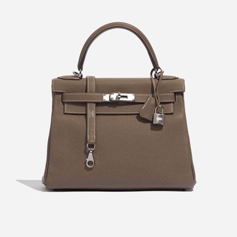 Pre-owned Hermès bag Kelly 28 Togo Etoupe Brown, Grey Front | Sell your designer bag on Saclab.com