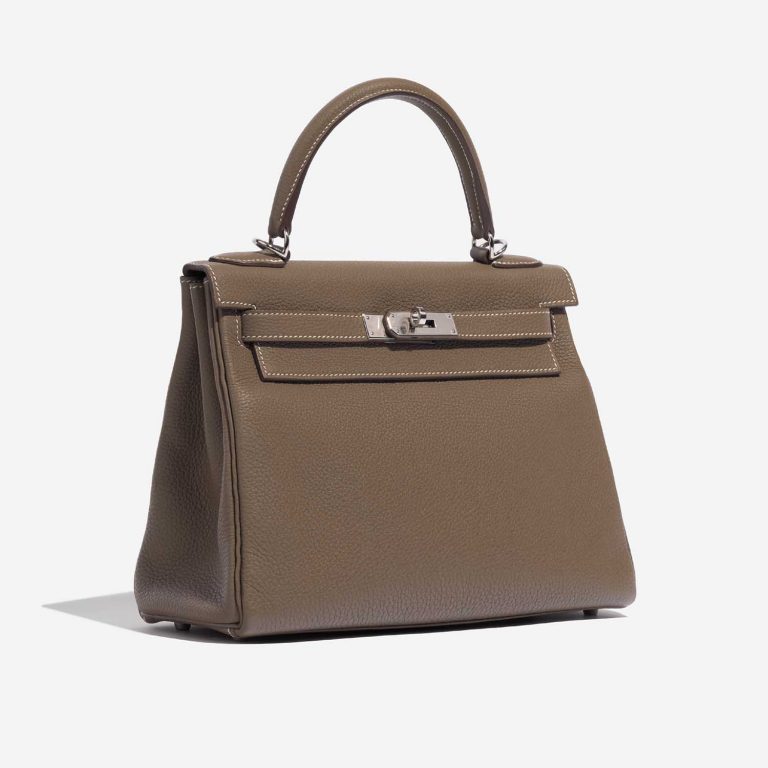 Pre-owned Hermès bag Kelly 28 Togo Etoupe Brown, Grey Side Front | Sell your designer bag on Saclab.com