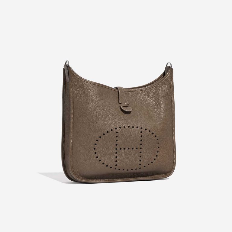 Pre-owned Hermès bag Evelyne 29 Taurillon Clemence Etoupe Brown, Grey Side Front | Sell your designer bag on Saclab.com