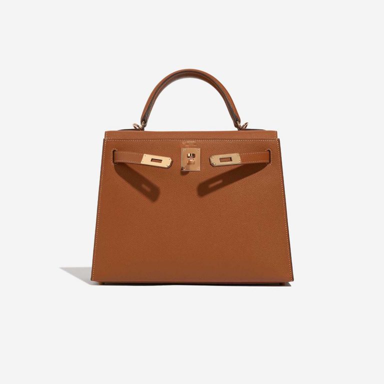 Pre-owned Hermès bag Kelly HSS 28 Epsom Gold / Bleu Glacier Brown Front Open | Sell your designer bag on Saclab.com