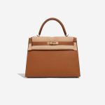 Pre-owned Hermès bag Kelly HSS 28 Epsom Gold / Bleu Glacier Brown Front Velt | Sell your designer bag on Saclab.com