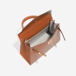Pre-owned Hermès bag Kelly HSS 28 Epsom Gold / Bleu Glacier Brown Inside | Sell your designer bag on Saclab.com