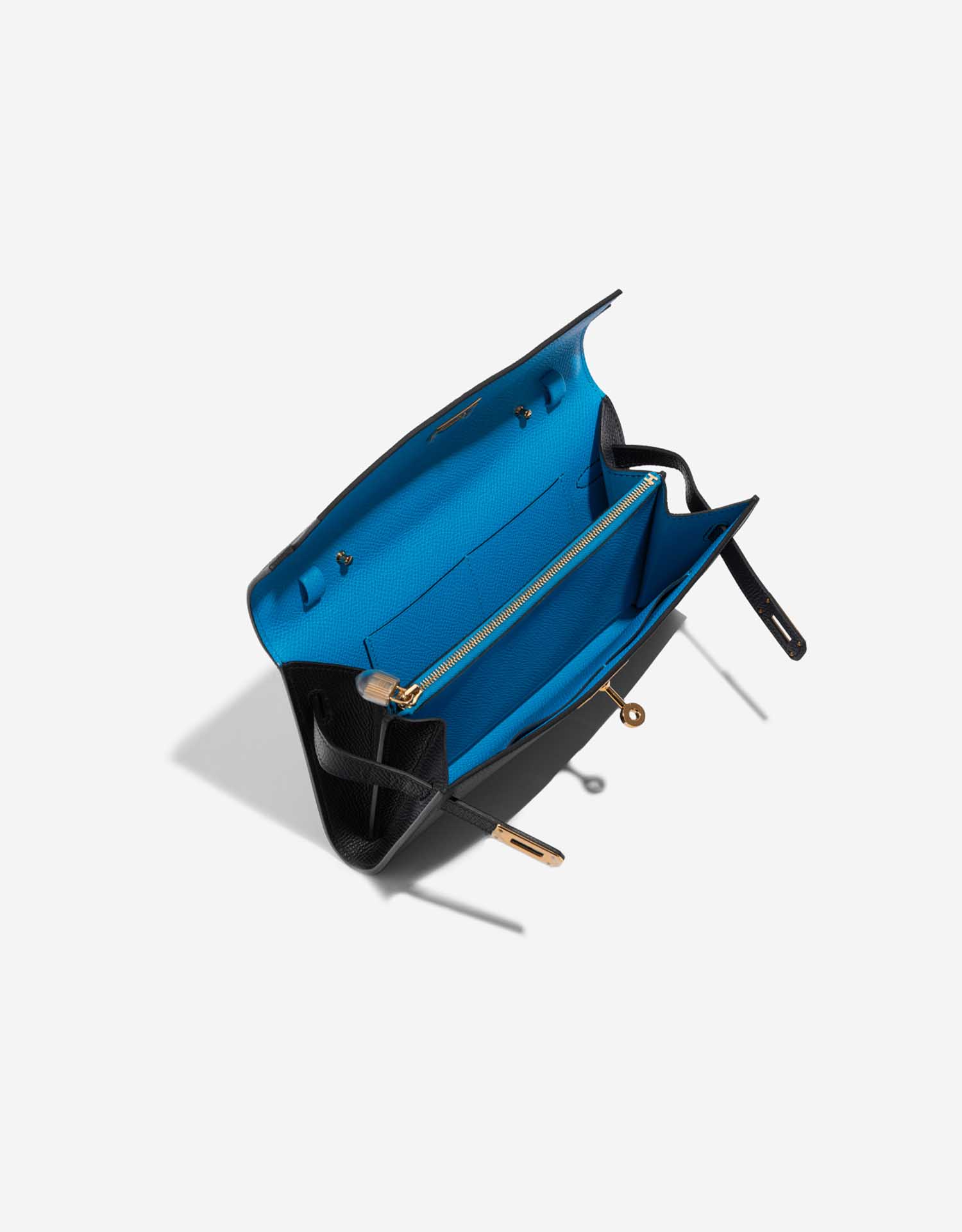Pre-owned Hermès bag Kelly ToGo Black-BleuIndigo-BleuFrida Inside | Sell your designer bag on Saclab.com