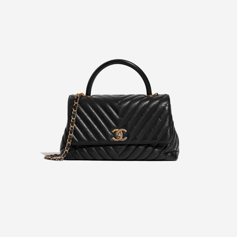 Pre-owned Chanel bag Timeless Handle Medium Lamb Black Black Front | Sell your designer bag on Saclab.com