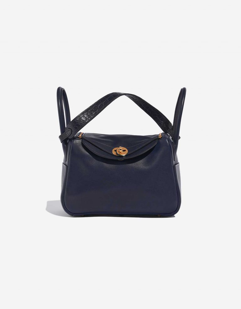 Pre-owned Hermès bag Lindy Touch 26 Veau Volupto / Crocodile Niloticus Blue Nuit / Blue Marine Blue Front | Sell your designer bag on Saclab.com