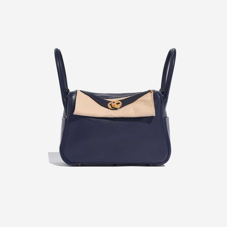 Pre-owned Hermès bag Lindy Touch 26 Veau Volupto / Crocodile Niloticus Blue Nuit / Blue Marine Blue Front Velt | Sell your designer bag on Saclab.com