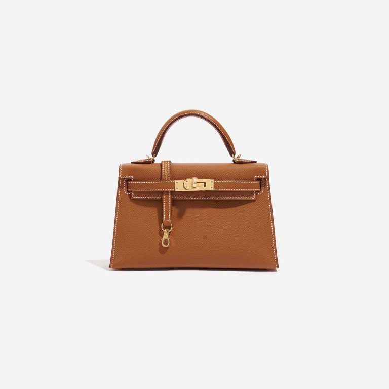 Pre-owned Hermès bag Kelly Mini Epsom Gold Brown Front | Sell your designer bag on Saclab.com