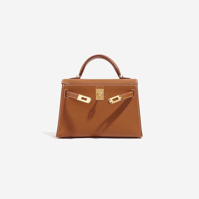 Pre-owned Hermès bag Kelly Mini Epsom Gold Brown Front Open | Sell your designer bag on Saclab.com