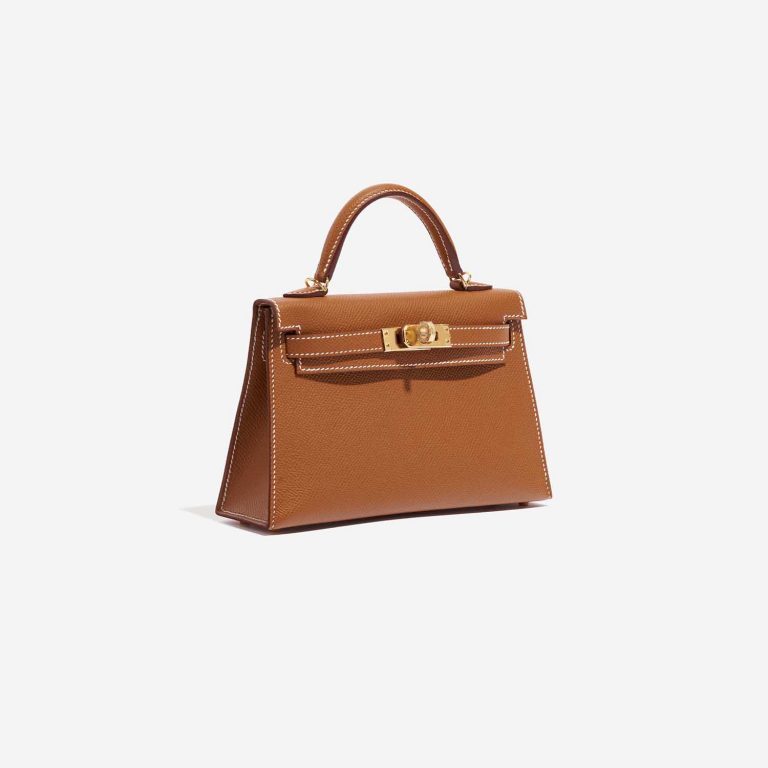 Pre-owned Hermès bag Kelly Mini Epsom Gold Brown Side Front | Sell your designer bag on Saclab.com