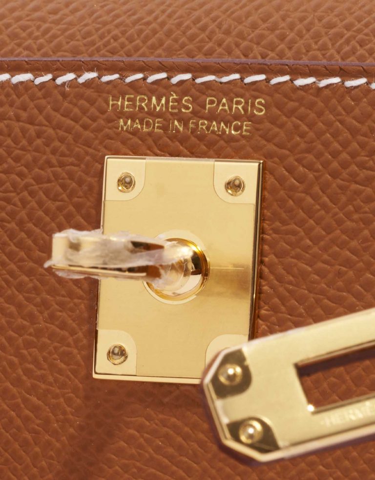 Pre-owned Hermès bag Kelly Mini Epsom Gold Brown Logo | Sell your designer bag on Saclab.com