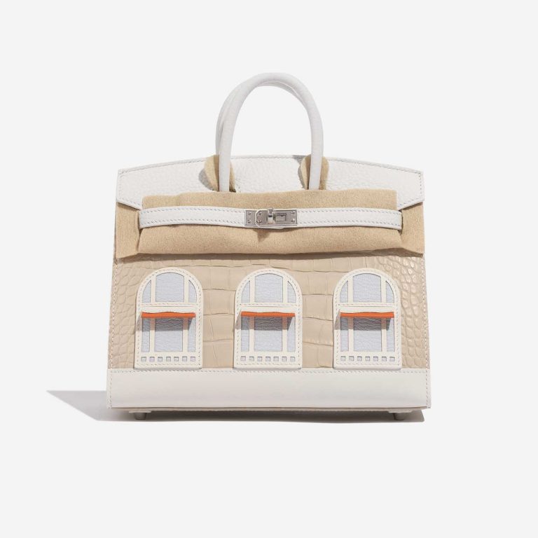 Pre-owned Hermès bag Birkin Faubourg 20 Snow Matte Alligator / Togo / Epsom / Swift White / Beton / Orange H / Blue Brume / Craie Beige, White Front Velt | Sell your designer bag on Saclab.com