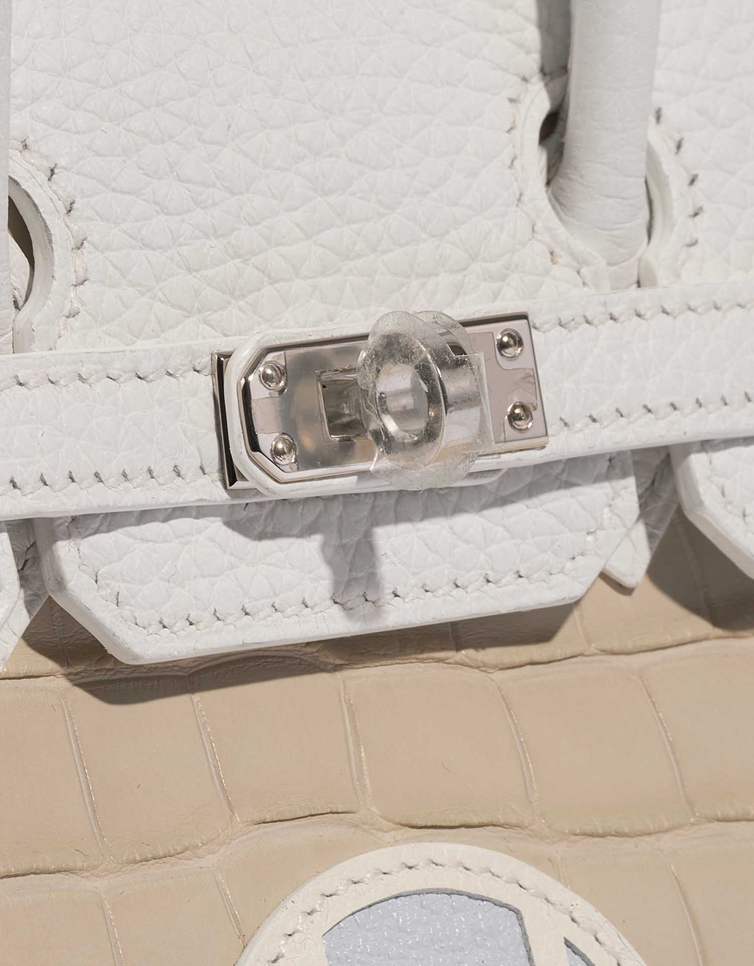 Pre-owned Hermès bag Birkin Faubourg 20 Snow Matte Alligator / Togo / Epsom / Swift White / Beton / Orange H / Blue Brume / Craie Beige, White Closing System | Sell your designer bag on Saclab.com