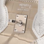 Pre-owned Hermès bag Birkin Faubourg 20 Snow Matte Alligator / Togo / Epsom / Swift White / Beton / Orange H / Blue Brume / Craie Beige, White Logo | Sell your designer bag on Saclab.com