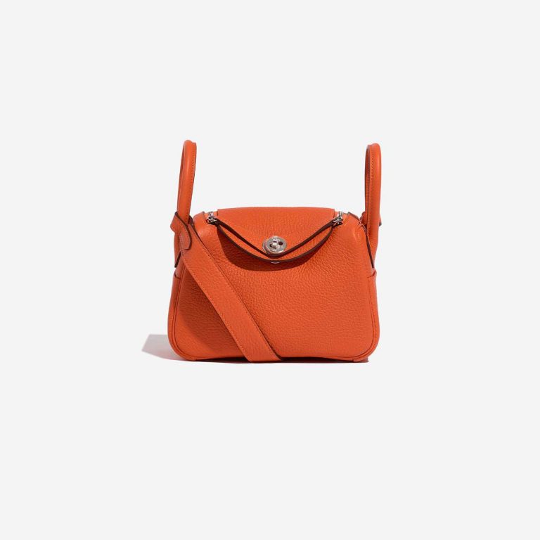 Pre-owned Hermès bag Lindy 20 Mini Taurillon Clemence Feu Orange Front | Sell your designer bag on Saclab.com