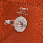 Pre-owned Hermès bag Lindy 20 Mini Taurillon Clemence Feu Orange Logo | Sell your designer bag on Saclab.com