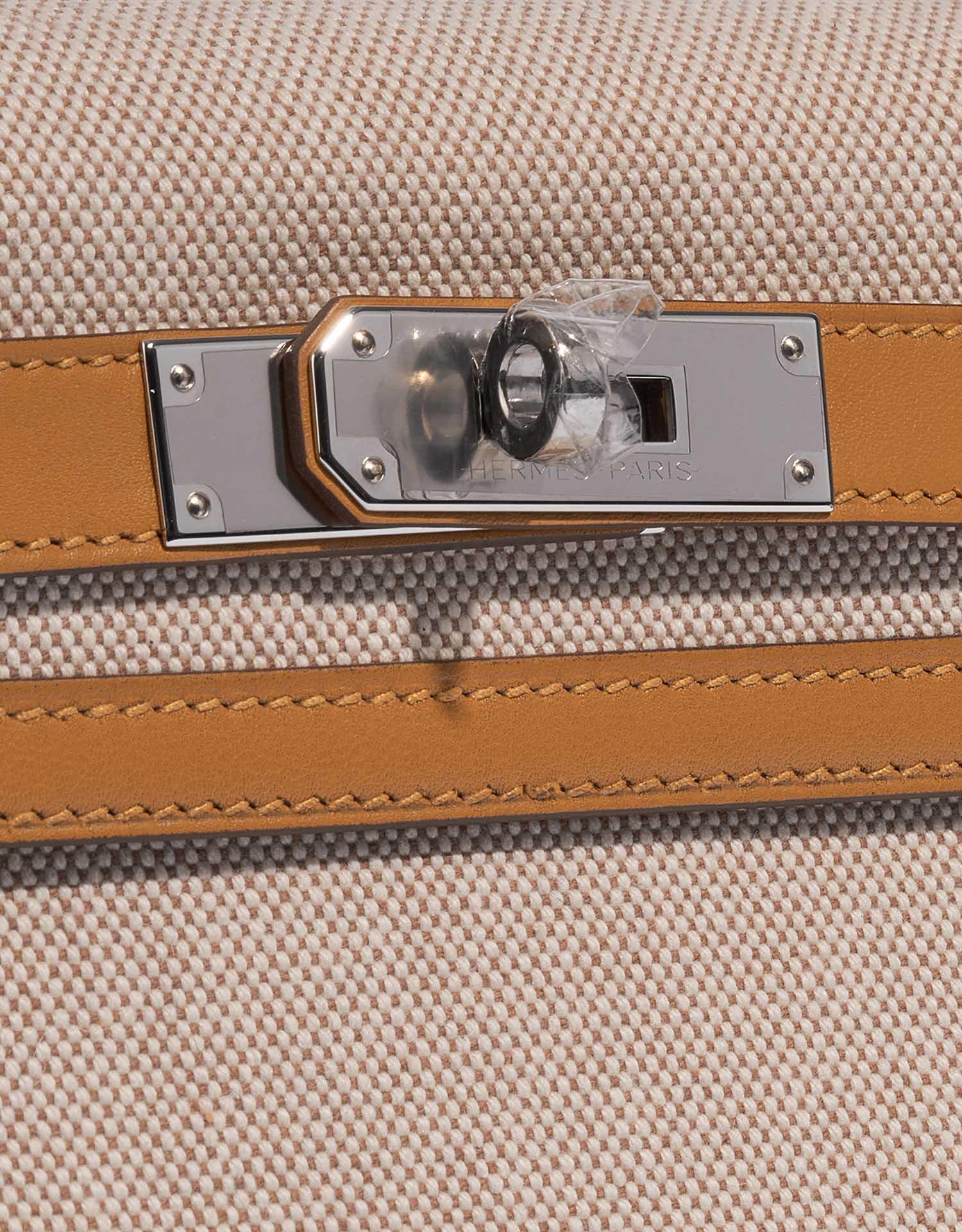 Hermes Kelly 28cm Sesame Swift Leather and Toile Palladium Hardware