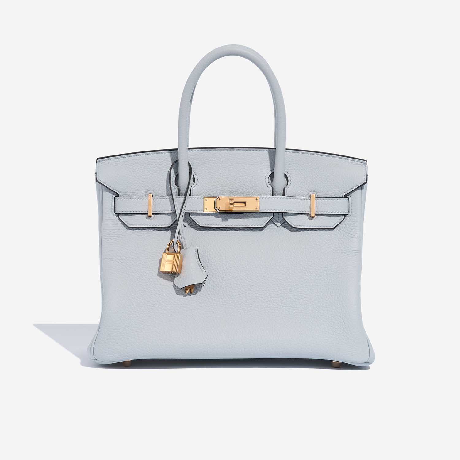 A rare and stunning Hermes Birkin in the most coverted size 30, made from  the most durable Clemence leather! Ciel or Pale Blue is…