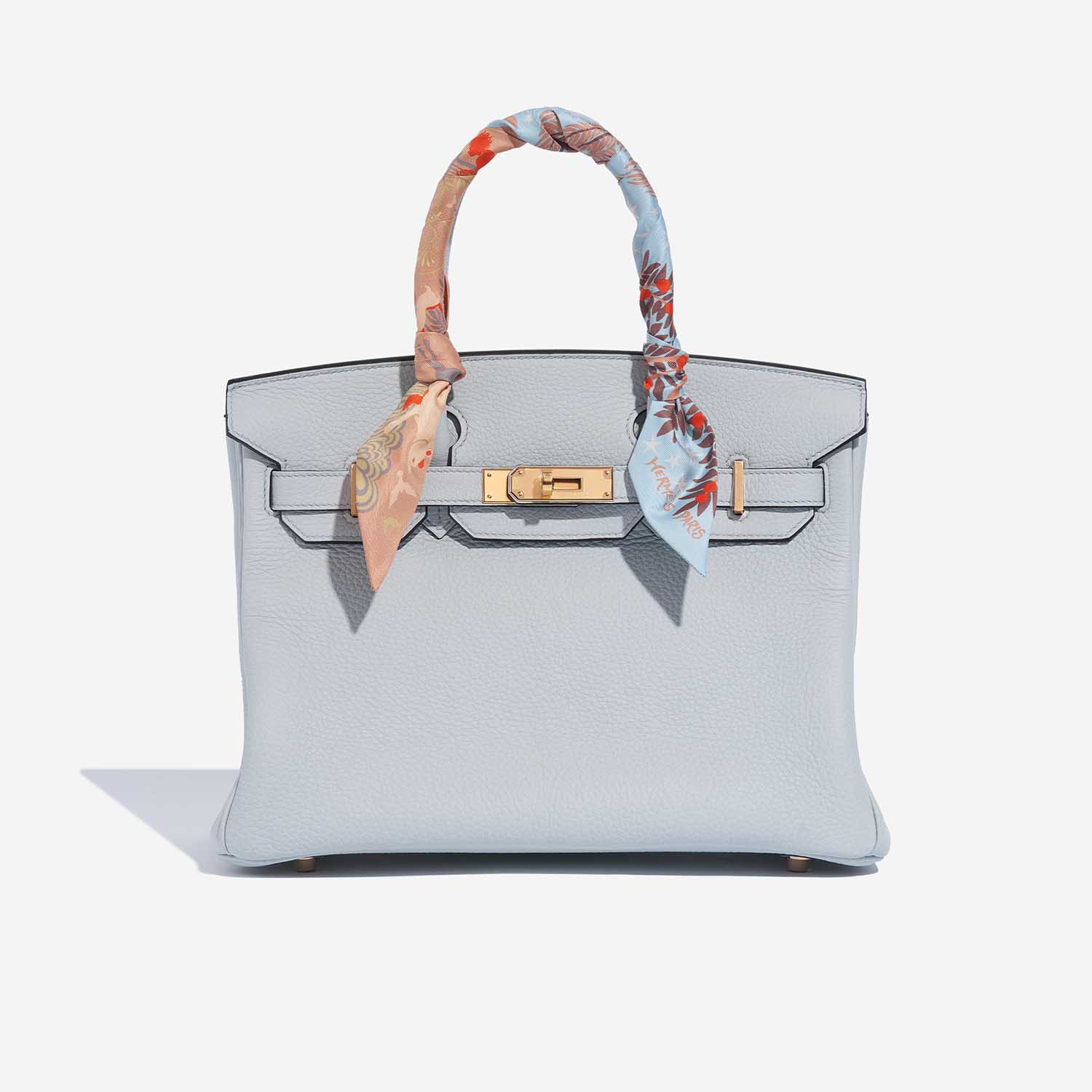 Hermes Birkin 30 in Gris Pale with Perle and Mykonos Blue Stripes