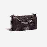 Pre-owned Chanel bag Boy Old Medium Calf Aubergine Purple Side Front | Sell your designer bag on Saclab.com