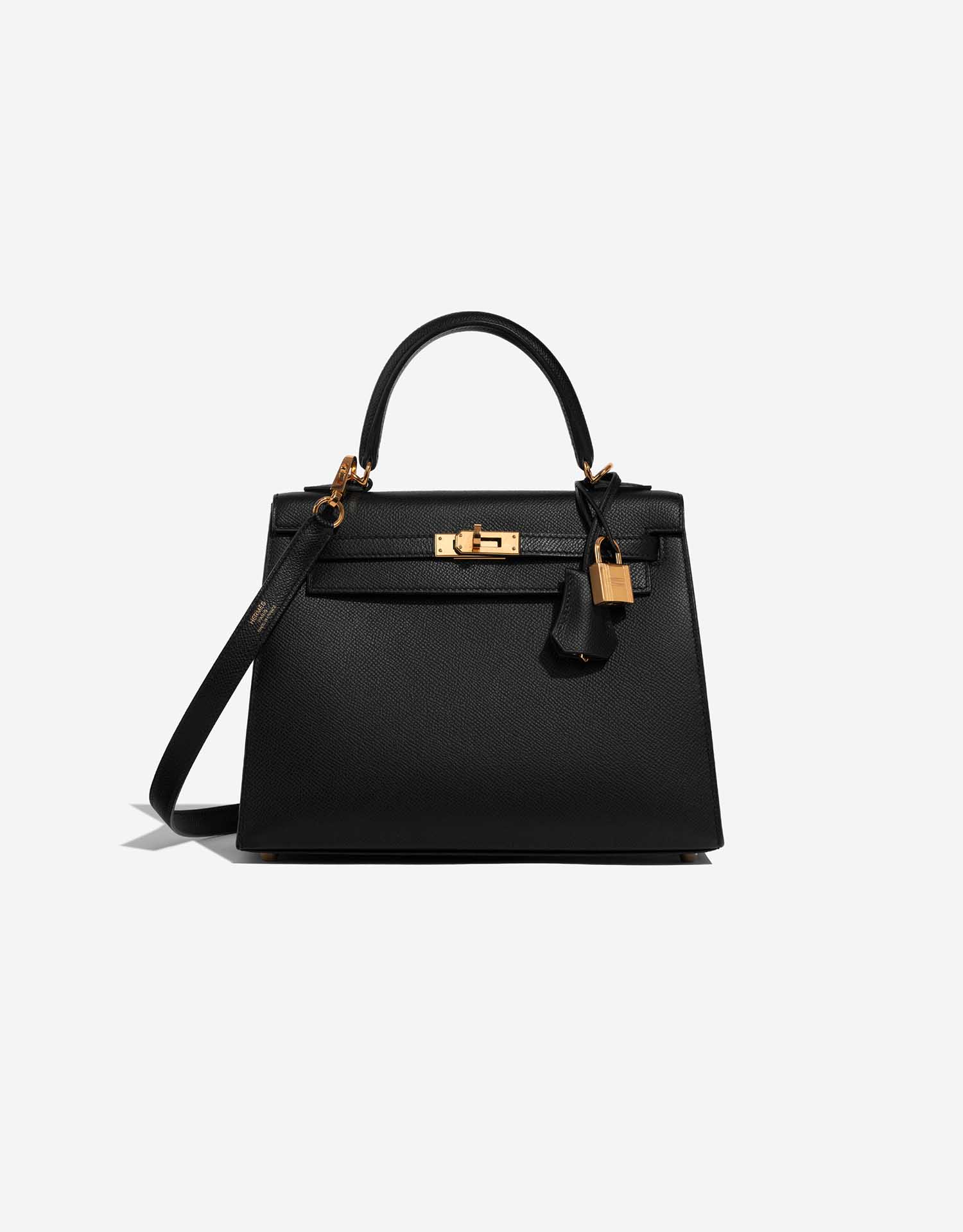 Hermes Kelly 25 Black Epsom Sellier with gold plated hardware