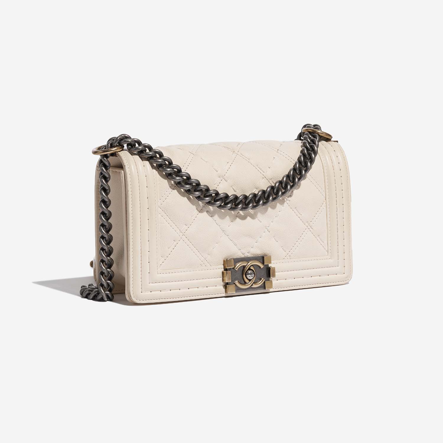 Chanel Boy OldMedium Beige Side Front  | Sell your designer bag on Saclab.com