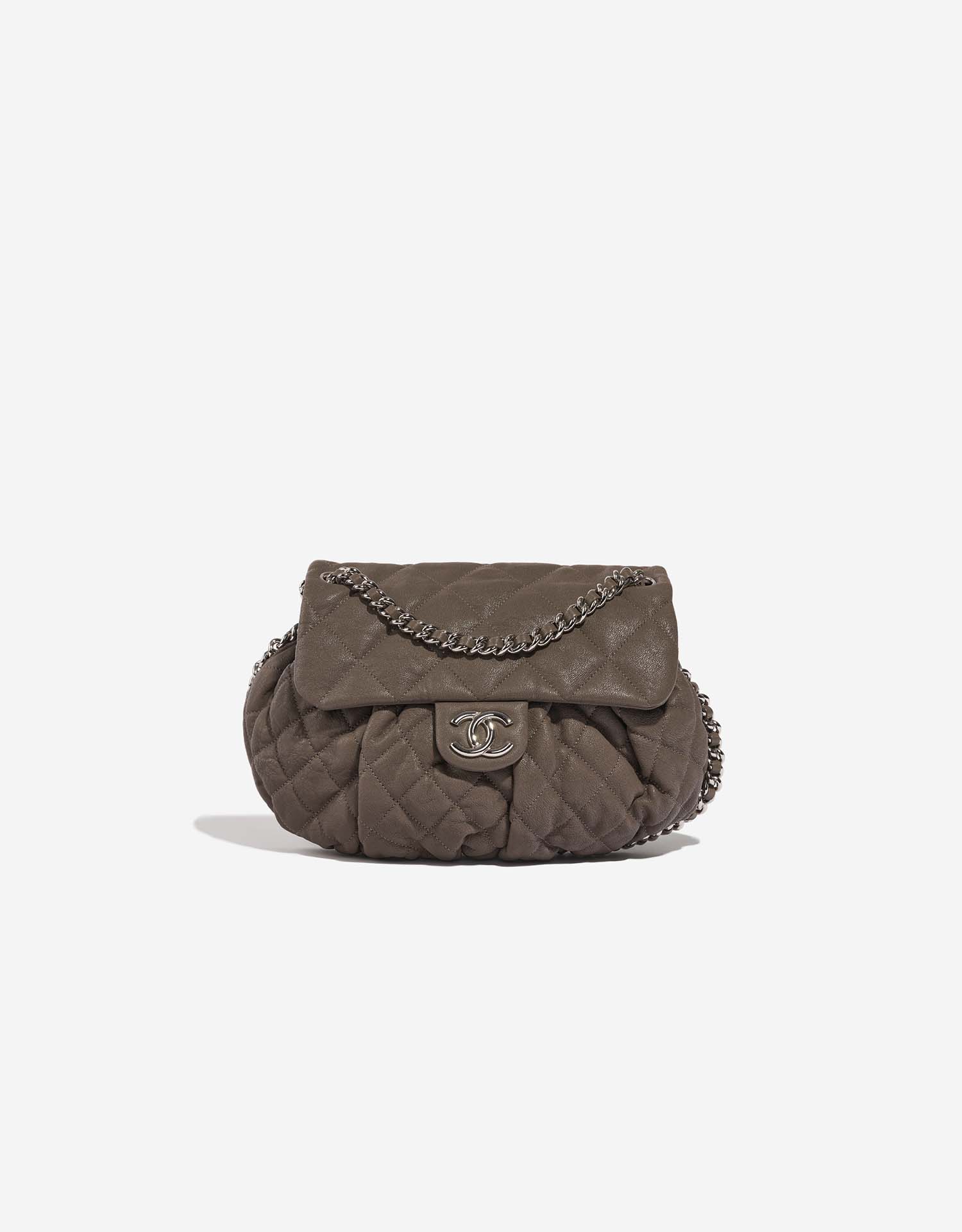 Chanel Taupe Gray-Beige Chain Around Crossbody Flap Bag SHW