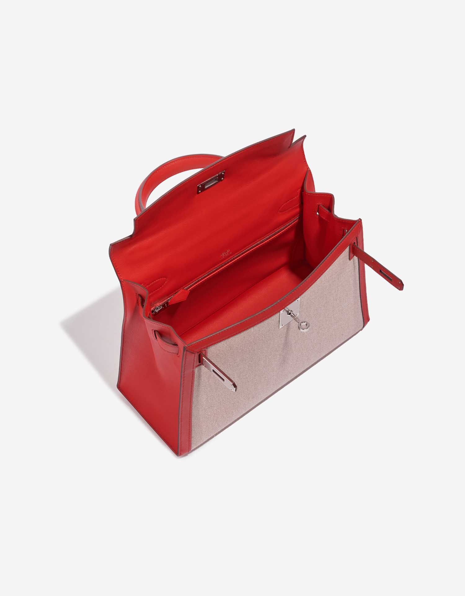 HERMES KELLY 28 2WAY HAND BAG Swift Toile Quadrille Rouge Sellier SHW  3779LC327