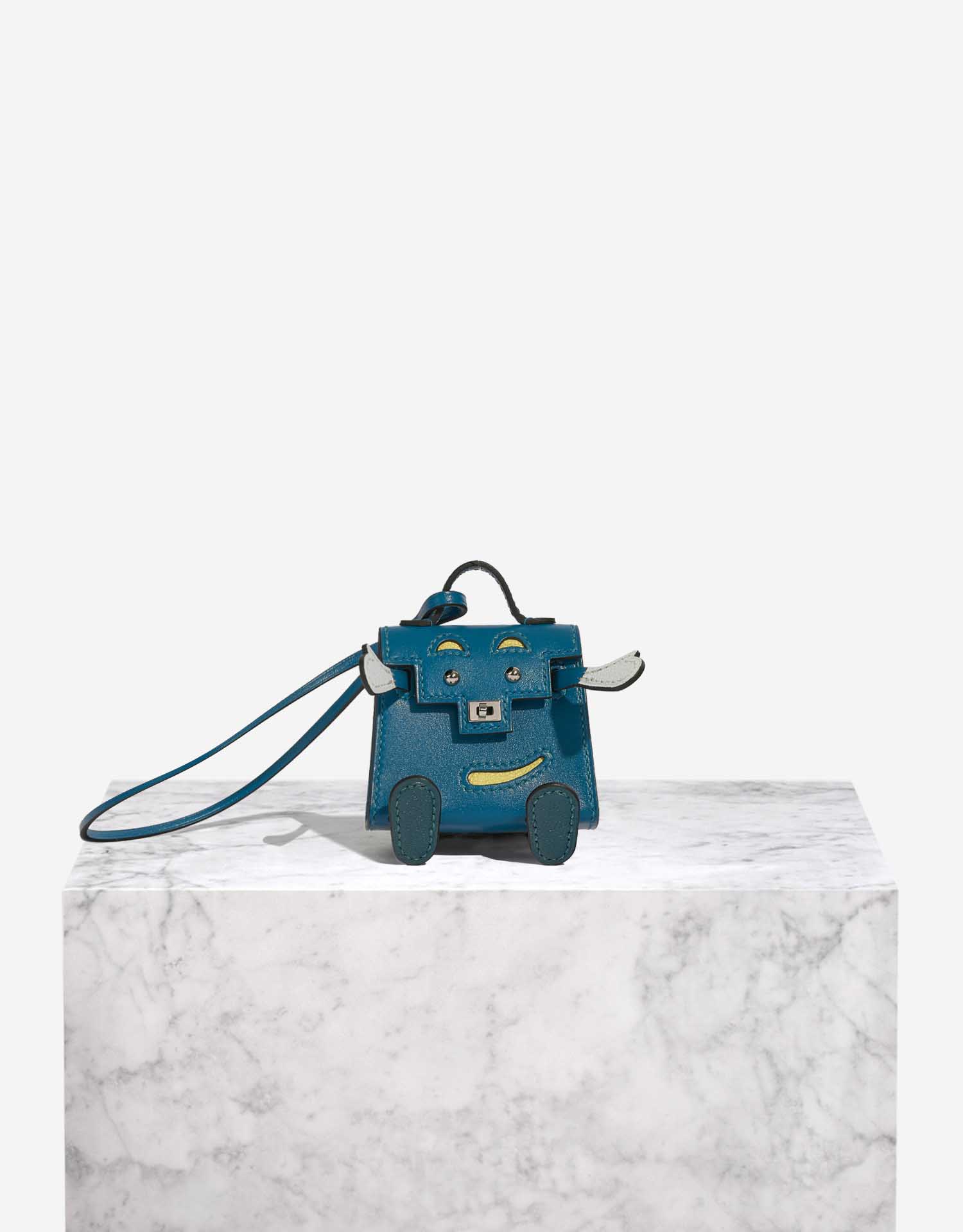Hermès Kelly Doll Bag Charm Tadelakt Blue Izmir / Jaune Bourgeon